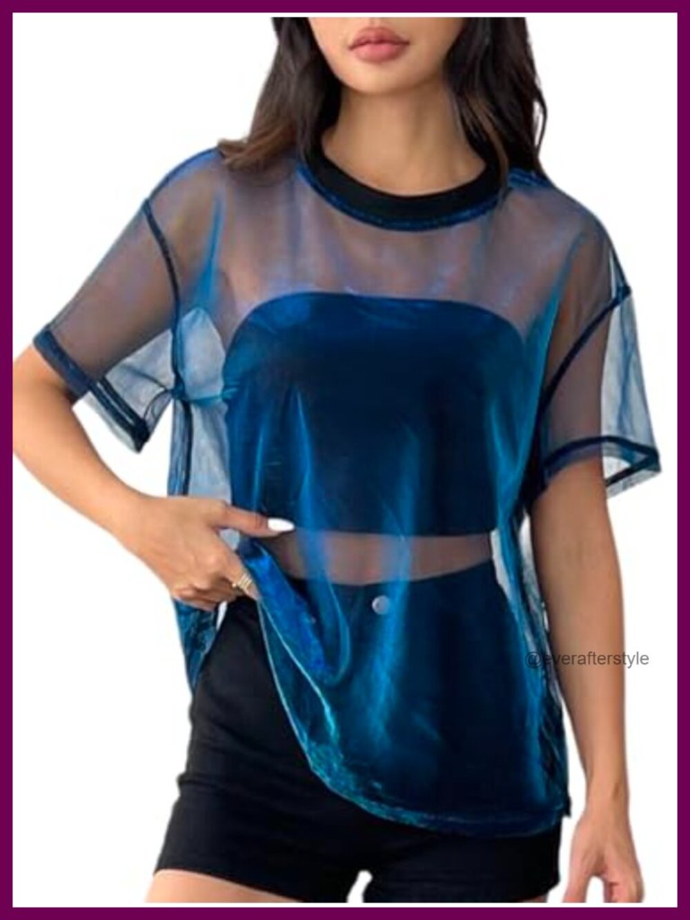Sheer Mesh Metallic Rave Top Short Sleeve Blouse Clubwear